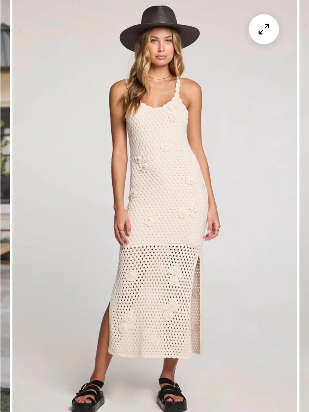 Saltwater Luxe Los Angeles Newland Midi Dress Crochet Knit Flowers Cream NWOT - Picture 4 of 8